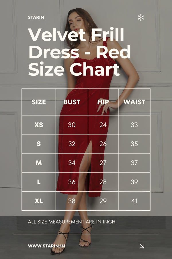 Velvet Frill Dress - Red - STARIN