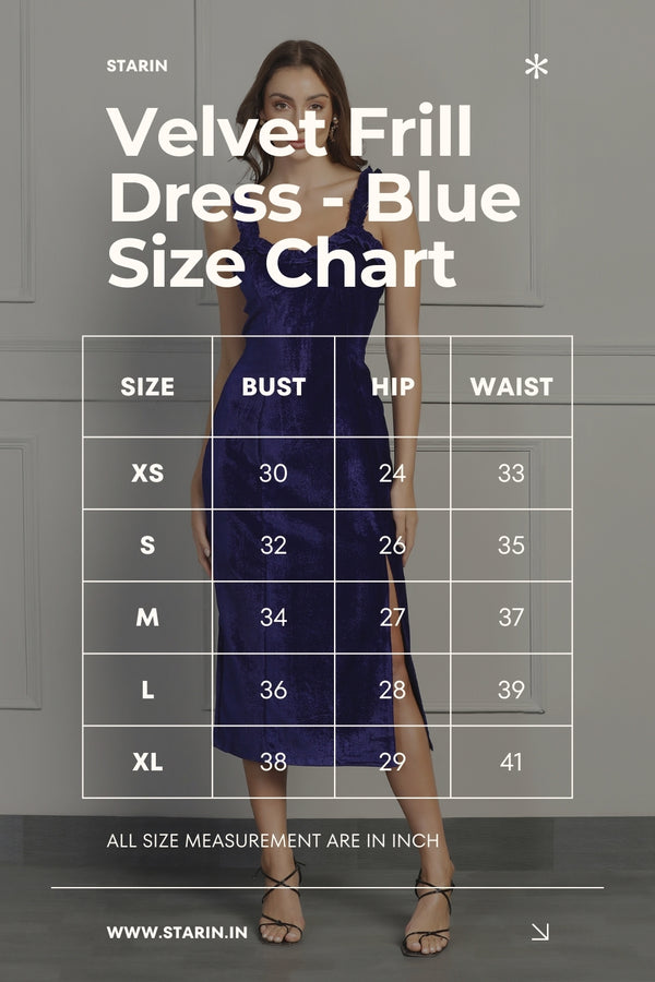Velvet Frill Dress - Royal Blue - STARIN