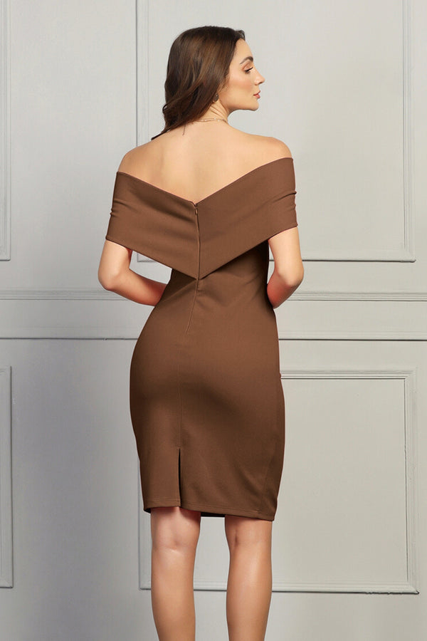 Bardot Bow Detail Midi Dress in Brown - Starin