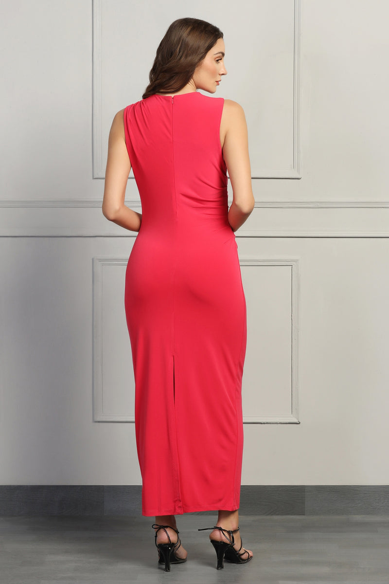 Hot Pink Sleeveless Ruched Dress - Starin