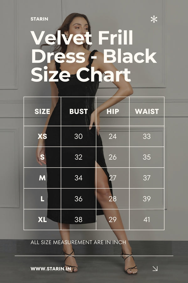 Velvet Frill Dress - Black - STARIN