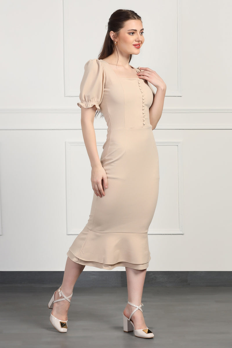 Puff Sleeves Dress with Button Detailing - Starin